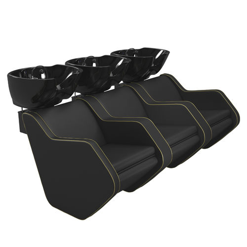 Shampoo chair with footrest - NOVAWASH 3P - Nelson Mobilier - synthetic leather / ceramic / 3-seater