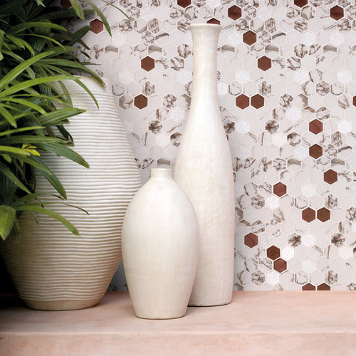 Glass mosaic tile - HEX MARMOREAL - ONIX Mosaico - metal / high-gloss / matte