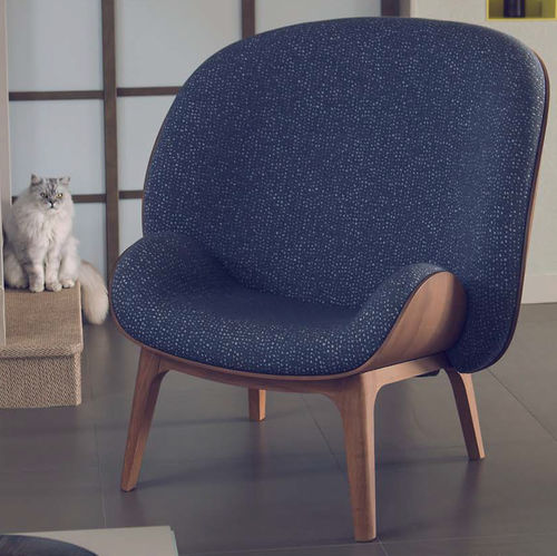 Contemporary armchair - HUG - Perrouin Sièges - fabric / oak / wood veneer