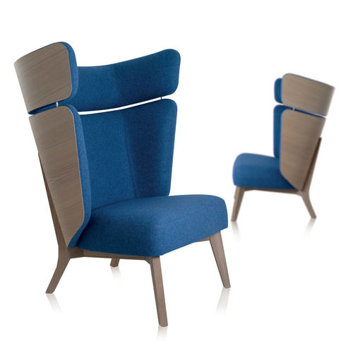 Contemporary fireside chair - INSIDE XL - Perrouin Sièges - fabric / oak / high-back