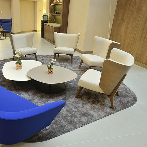Contemporary fireside chair - INSIDE MEDIUM - Perrouin Sièges - fabric / oak / privacy