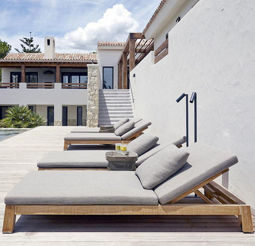 Contemporary sun lounger - GIJS - Piet Boon Collection - fabric / teak / adjustable backrest