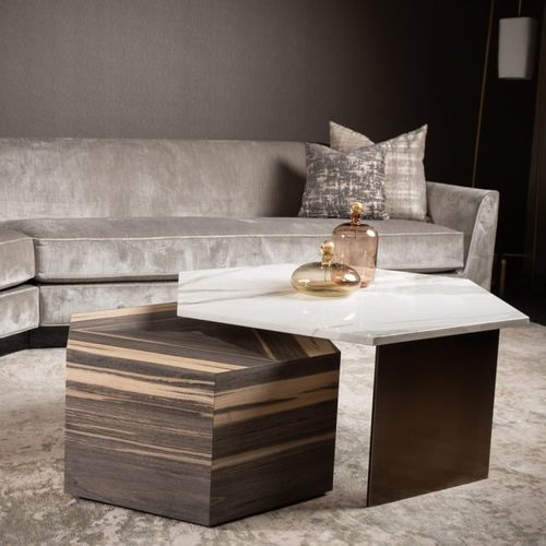 Contemporary nesting tables - CY Tempo - Cliff Young - wooden / marble / hexagonal