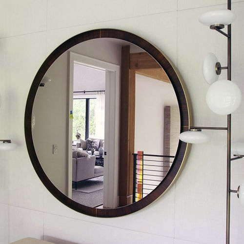 Wall-mounted mirror - Island  - Cliff Young - contemporary / round / walnut