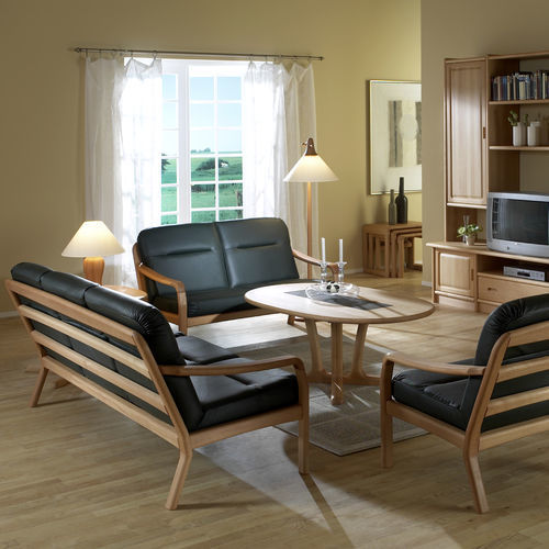 Scandinavian design sofa - 1250  - dyrlund - beech / leather / customizable color