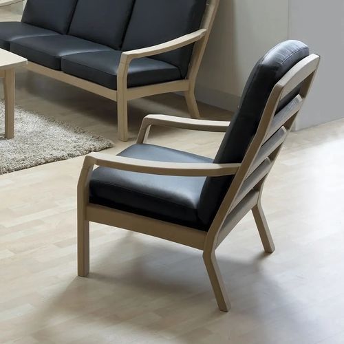 Scandinavian design armchair - 1260HK - dyrlund - leather / oak / with removable cushion