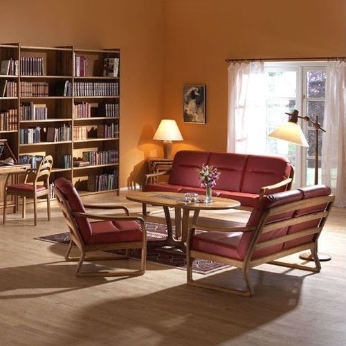 Scandinavian design sofa - 1210 - dyrlund - leather / red / wooden