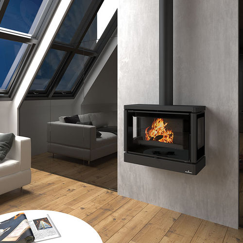 Wood heating stove - VERSALLES-C - Bronpi - 13 kW / wall-mounted / 3-sided