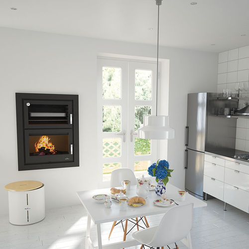 Wood-burning fireplace - MURANO-E - Bronpi - built-in / wall / Single-sided