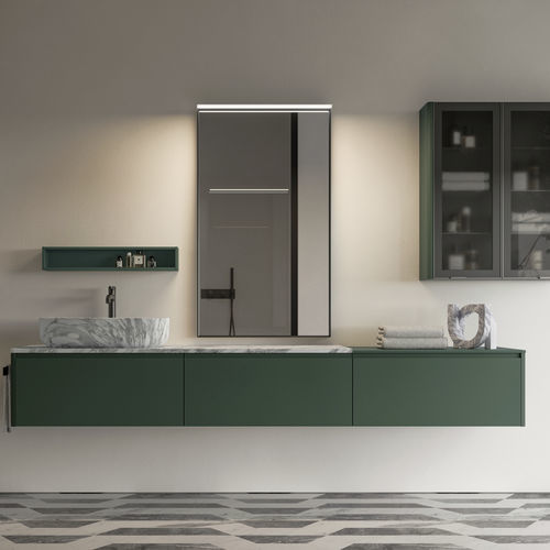 Wall-hung washbasin cabinet - 13 - IDEAGROUP - aluminum / marble / glass