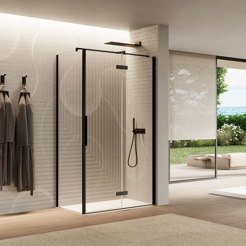 Aluminum shower cubicle - INES - IDEAGROUP - tempered glass / with hinged door / corner