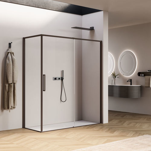 Aluminum shower cubicle - SNAP - IDEAGROUP - tempered glass / sliding / with hinged door