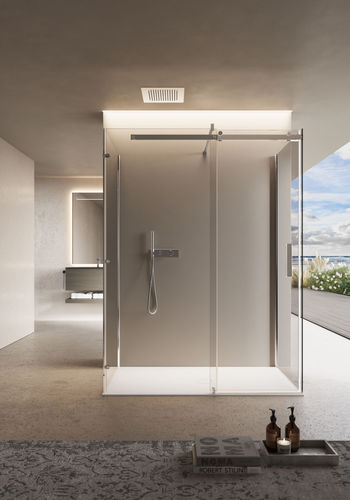 Aluminum shower enclosure - OOPS - IDEAGROUP - tempered glass / with sliding door / for alcoves