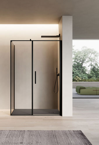 Aluminum shower enclosure - LUCE - IDEAGROUP - tempered glass / with sliding door / for alcoves
