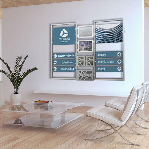 Wall-mounted signboard - INUNO - STUDIO T - aluminum / indoor / for public building