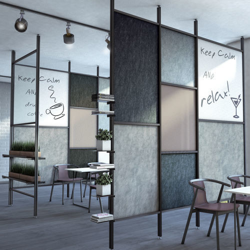 Aluminum room divider TETRIXCTF STUDIO T in acoustic fabric