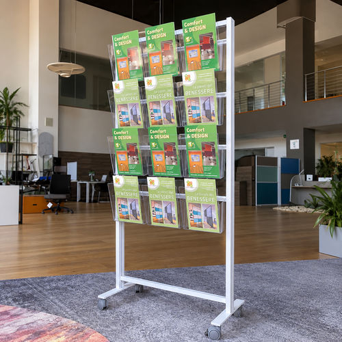 Free-standing brochures rack - INUNOJR - STUDIO T - floor-standing / aluminum / polystyrene