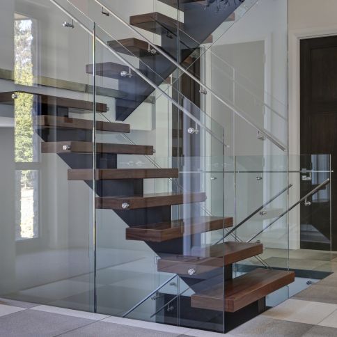 Half-turn staircase - BACKBONE 2440-5 - BATTIG DESIGN - straight / wooden step / steel frame