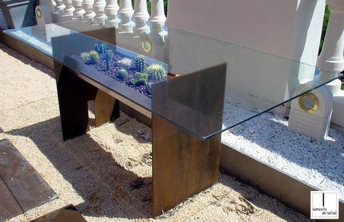 Contemporary table - TIERRA - GONZALO DE SALAS - stainless steel / rectangular / garden