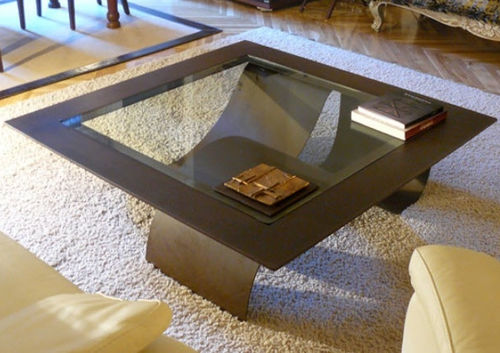 Contemporary coffee table - TSUNAMI - GONZALO DE SALAS - glass / COR-TEN® base / square