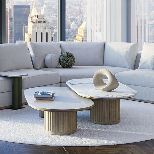 Contemporary coffee table - GEM 200 - Adriana Hoyos - wooden / wooden base / oval
