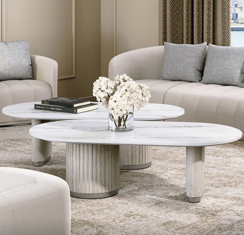 Contemporary coffee table - GEM 201 - Adriana Hoyos - marble / quartzite / wooden base