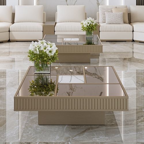 Contemporary coffee table - GEM 300 - Adriana Hoyos - wooden / leather / marble