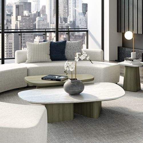 Contemporary coffee table - GALAPAGOS 301 - Adriana Hoyos - marble / quartzite / wooden base