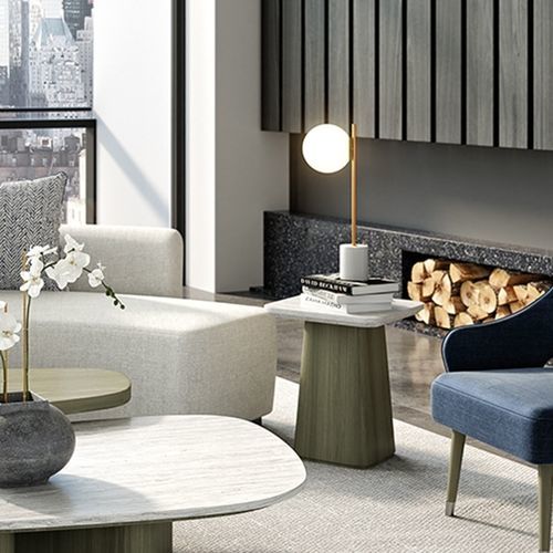 Contemporary side table - GALAPAGOS 301 - Adriana Hoyos - marble / quartzite / wooden base