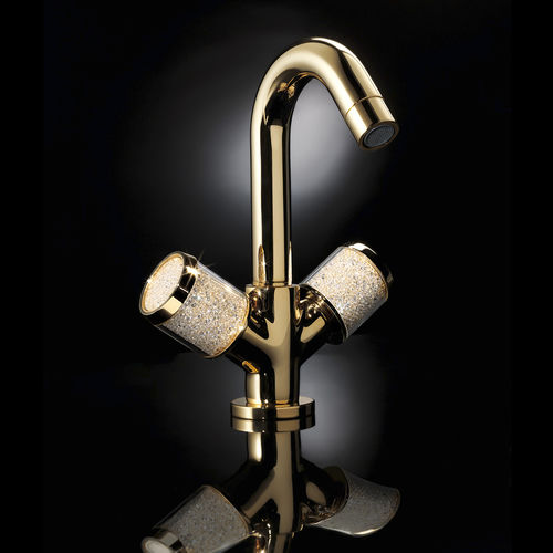 Double-handle washbasin mixer tap - 77 002 O - Griferías Maier - countertop / metal / Swarovski® crystal