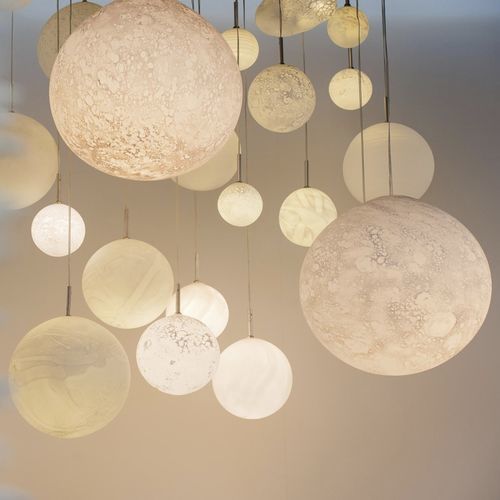 Contemporary chandelier - PLAN&Egrave;TES - Semeur d'étoiles - blown glass / with globes / 1 tier