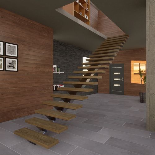 Straight staircase - KACENTRIK - KOZAC - quarter-turn / half-turn / wooden step