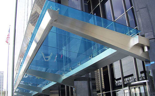 Entrance canopy - Couturier Iron Craft - stainless steel / glass / flat