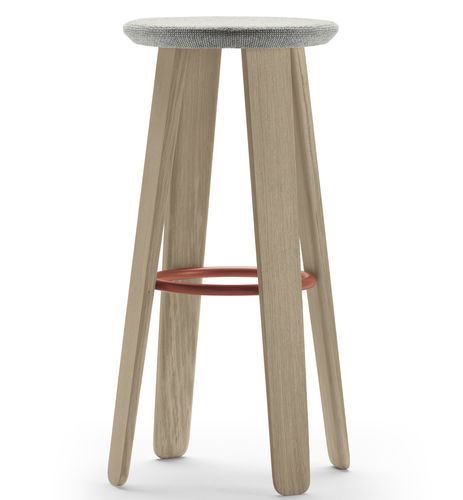 Contemporary bar stool - TRIKU - Alki - synthetic leather / plywood / oak base