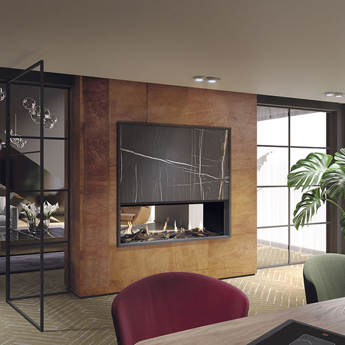 Closed gas hearth - DRU - Metro 130XT Tunnel Eco Wave - DRU - double-sided / steel / glass