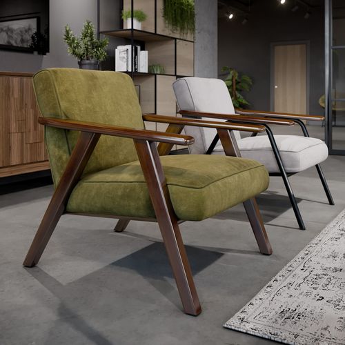 Contemporary armchair - CAMDEN - Connection - fabric / oak / teak