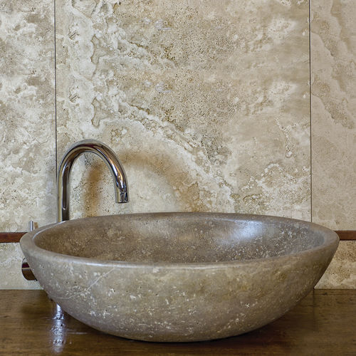 Countertop washbasin - OVALE SCURO - PIETRE DI RAPOLANO PDR SRL - travertine / oval / without hole