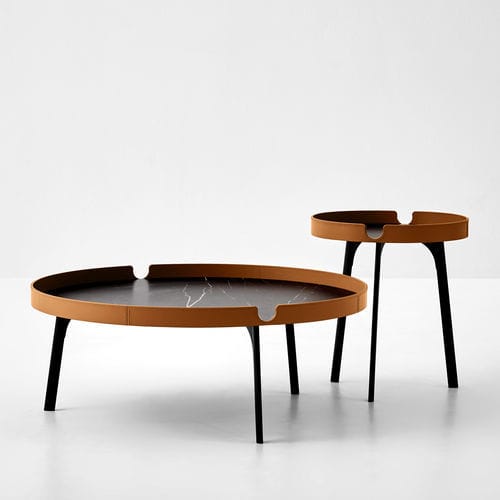 Contemporary coffee table - GABRI - Bolzan Srl-Società Benefit - leather / stone / lacquered wood base