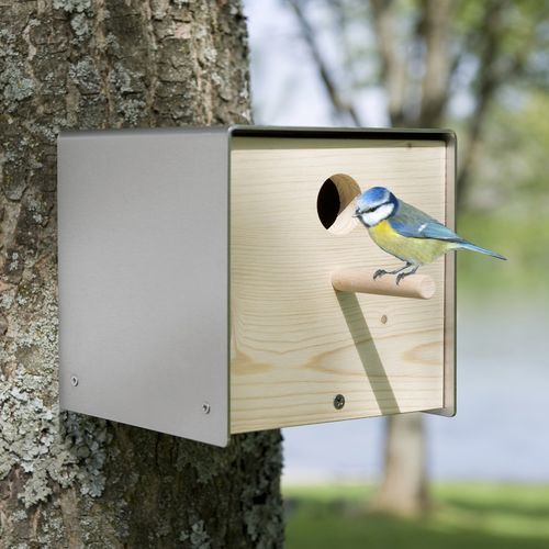 Wooden birdhouse - twitter.nature - keilbach design and products - stainless steel / hanging / wall-mounted