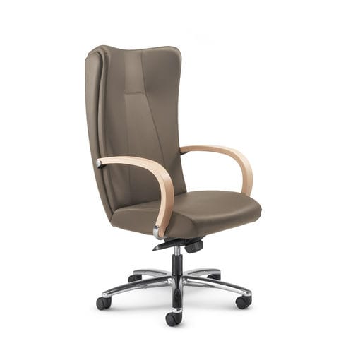 Contemporary office armchair - KIRIA - OLIVO & GROPPO - leather / beech / aluminum