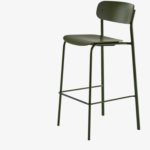 Modern bar stool - S 243 H - THONET - molded plywood / metal base / 4-legged