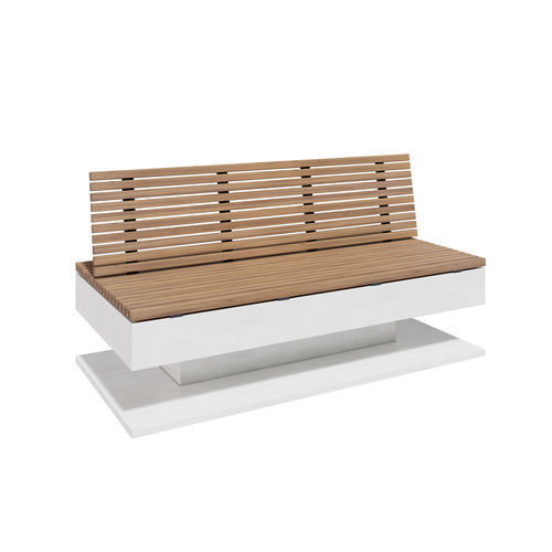 Minimalist design public bench - COLLECTIONS : PLANO CUBICA 2 MT - A Amop Synergies - wooden / concrete / with backrest