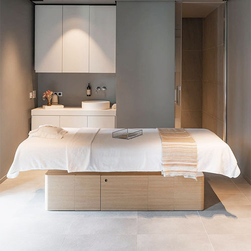 Custom-made massage table - THEIA - AKT GROUP - electric / wooden / Eco-leather