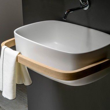 Integrated washbasin - EVLAHUG - EVER Life Design - beech / stainless steel / polyurethane