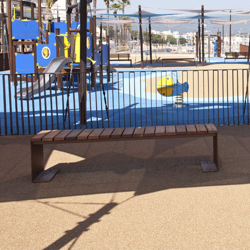 Contemporary public bench - MANTA - CYRIA | Mobilier Urbain - wooden / steel / thermo-lacquered steel