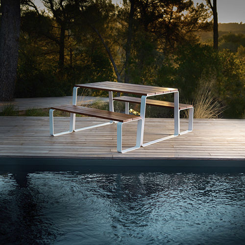 Contemporary garden bench - KAISEKI - CYRIA | Mobilier Urbain - wooden / steel / iron