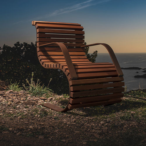 Contemporary chair - MIGRATION - CYRIA | Mobilier Urbain - outdoor / wooden / steel base