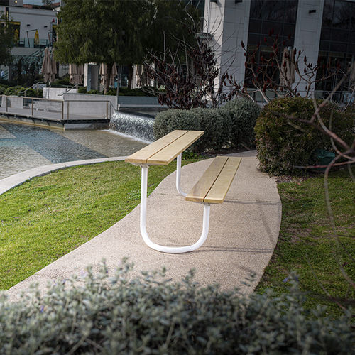 Contemporary picnic table - ARE - CYRIA | Mobilier Urbain - wooden / steel base / stainless steel base
