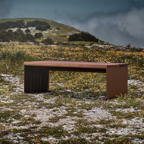 Contemporary coffee table - PYSA - CYRIA | Mobilier Urbain - wooden / steel base / stainless steel base