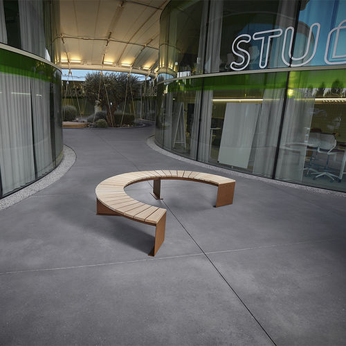 Contemporary garden bench - STUDIO - CYRIA | Mobilier Urbain - wooden / steel / thermo-lacquered steel